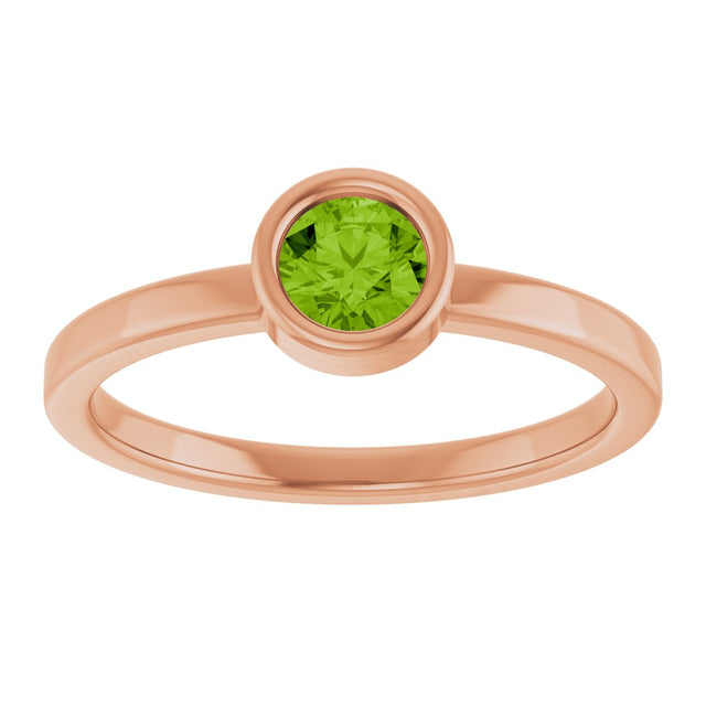 14K Gold Round Natural Peridot Bezel-Set Solitaire Ring - Rose Gold - view 3