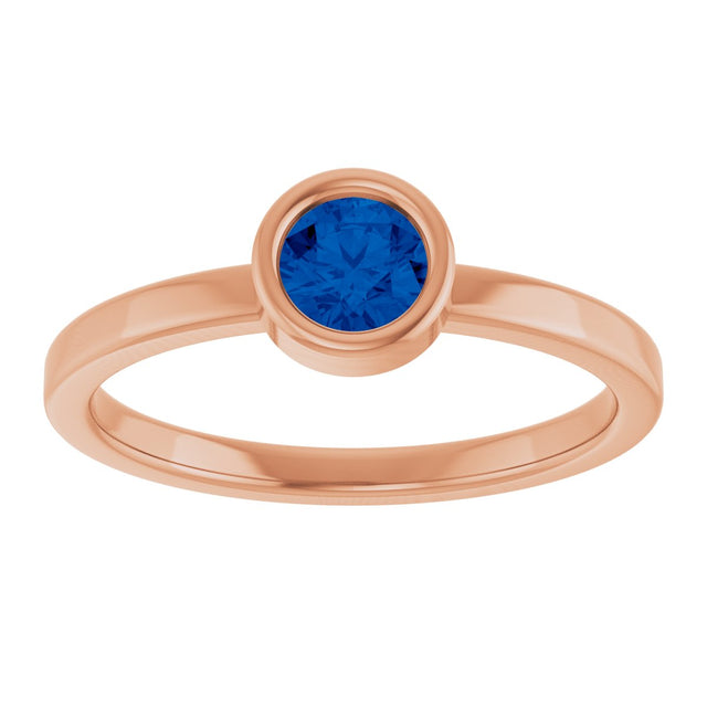 14K Gold Round Natural Blue Sapphire Bezel-Set Solitaire Ring - Rose Gold - view 3