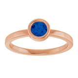 14K Gold Round Lab-Grown Blue Sapphire Bezel-Set Solitaire Ring - Rose Gold - view 3