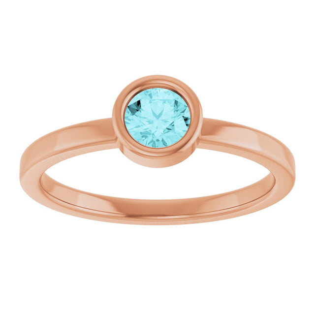 14K Gold Round Natural Blue Zircon Bezel-Set Solitaire Ring - Rose Gold - view 3