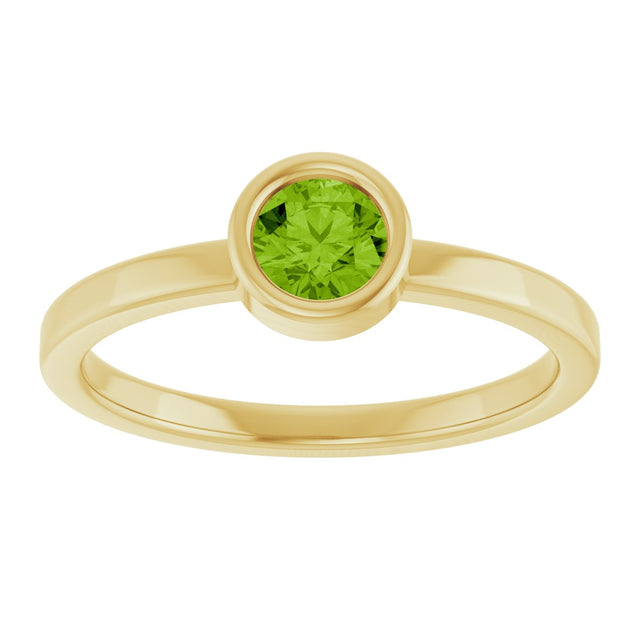14K Gold Round Natural Peridot Bezel-Set Solitaire Ring - Yellow Gold - view 3