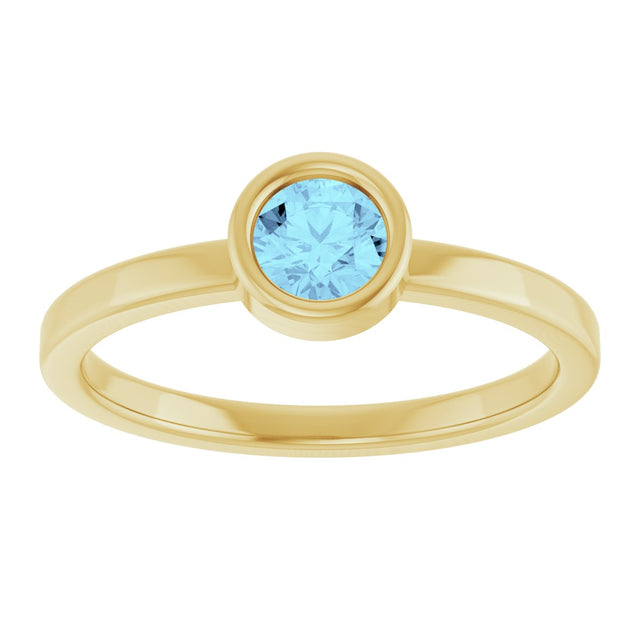 14K Gold Round Natural Aquamarine Bezel-Set Solitaire Ring - Yellow Gold - view 3