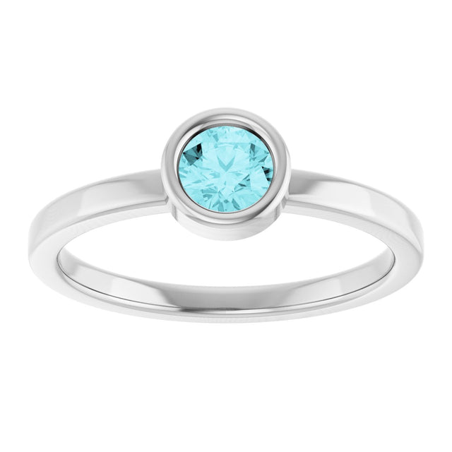 14K Gold Round Natural Blue Zircon Bezel-Set Solitaire Ring - White Gold - view 3