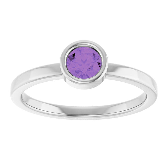 Platinum Round Natural Amethyst Bezel-Set Solitaire Ring - view 3