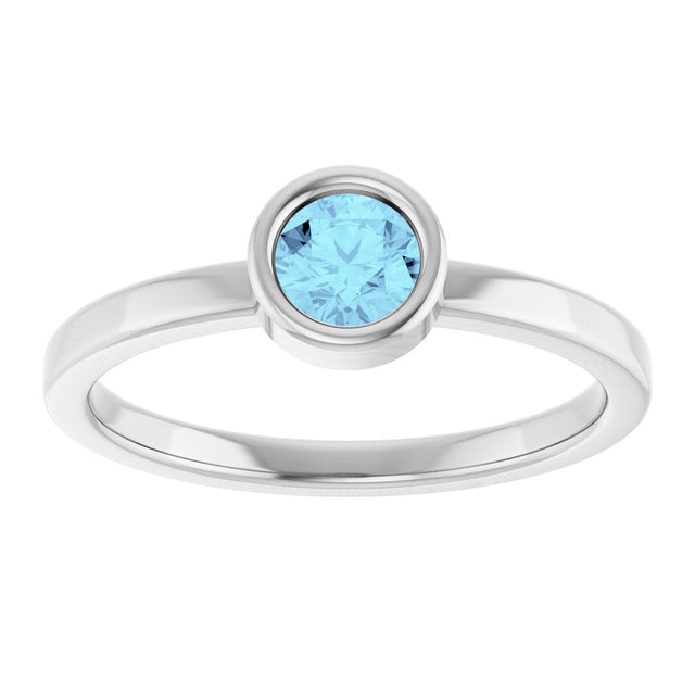 14K Gold Round Natural Aquamarine Bezel-Set Solitaire Ring - White Gold - view 3