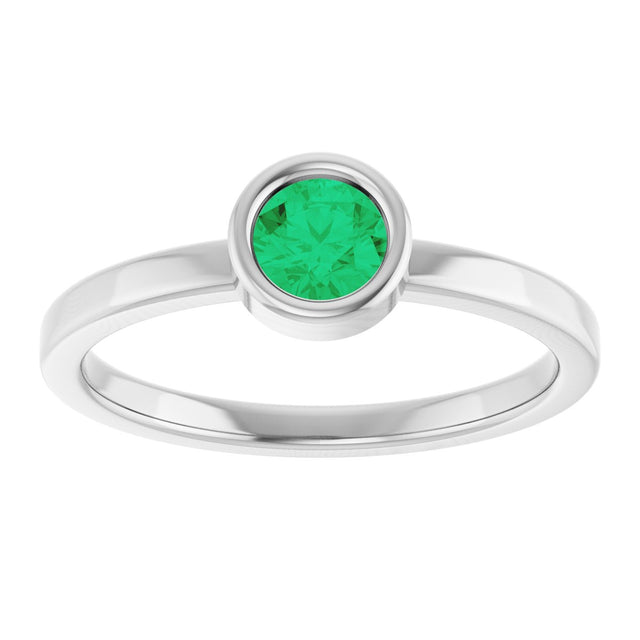 Platinum Round Lab-Grown Emerald Bezel-Set Solitaire Ring - view 3