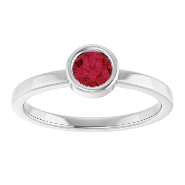 Platinum Round Lab-Grown Ruby Bezel-Set Solitaire Ring - view 3