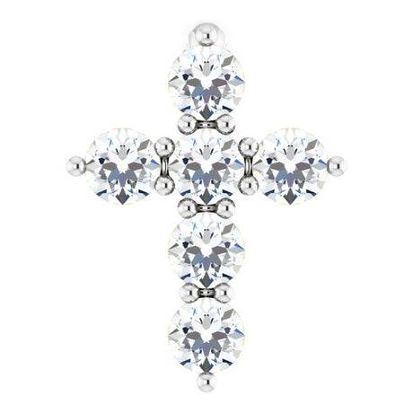 14K Gold Round Lab-Grown Diamond Accented Cross Necklace or Pendant – up to 1/6 CTW - White Gold
