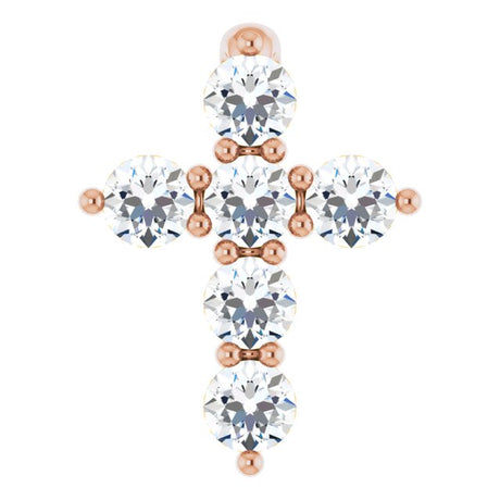 14K Gold Round Natural Diamond Accented Cross Necklace or Pendant – up to 1/6 CTW - Rose Gold