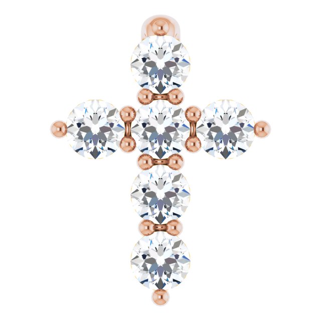 14K Gold Round Lab-Grown Diamond Accented Cross Necklace or Pendant – up to 1/6 CTW - Rose Gold