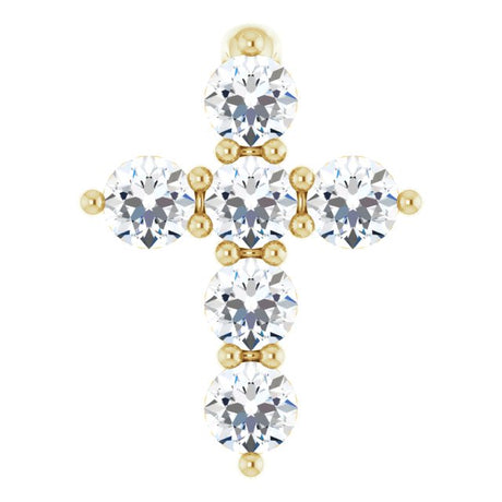 14K Gold Round Lab-Grown Diamond Accented Cross Necklace or Pendant – up to 1/6 CTW - Yellow Gold