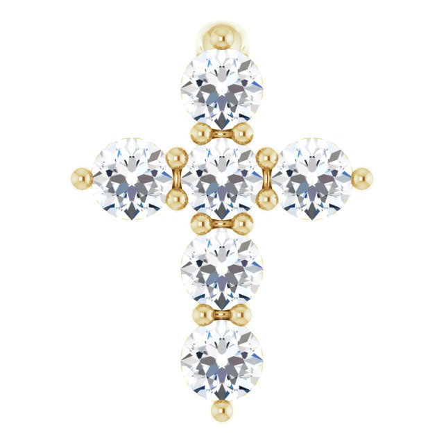 14K Gold Round Natural Diamond Accented Cross Necklace or Pendant – up to 1/6 CTW - Yellow Gold