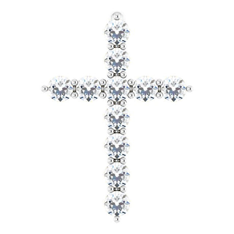 14K Gold Round Lab-Grown Diamond Accented Cross Necklace or Pendant – up to 1/6 CTW - White Gold