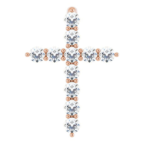 14K Gold Round Lab-Grown Diamond Accented Cross Necklace or Pendant – up to 1/6 CTW - Rose Gold