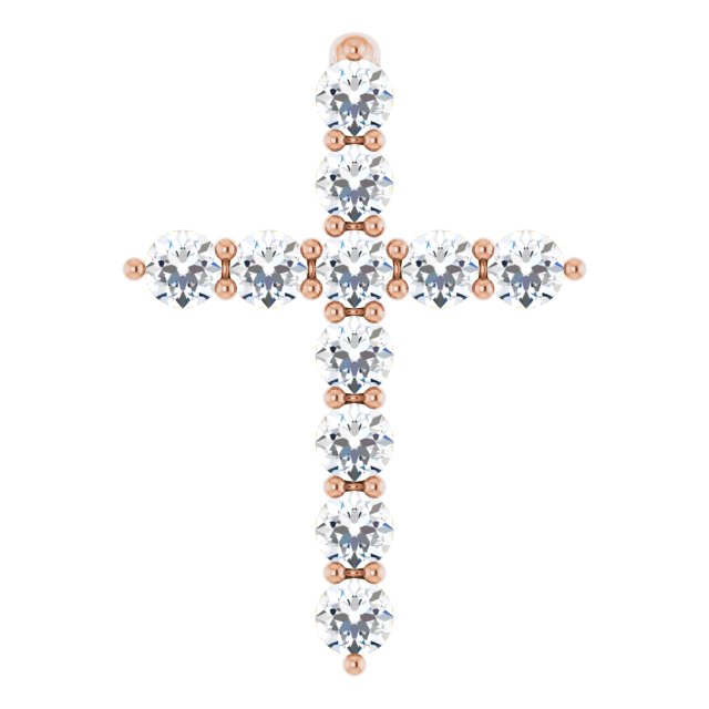 14K Gold Round Lab-Grown Diamond Accented Cross Necklace or Pendant – up to 1/6 CTW - Rose Gold