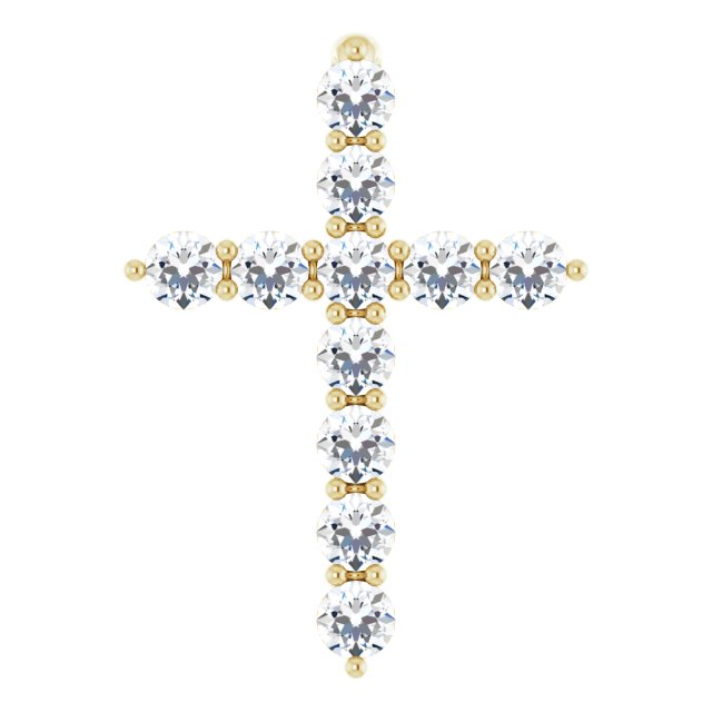 14K Gold Round Lab-Grown Diamond Accented Cross Necklace or Pendant – up to 1/6 CTW - Yellow Gold