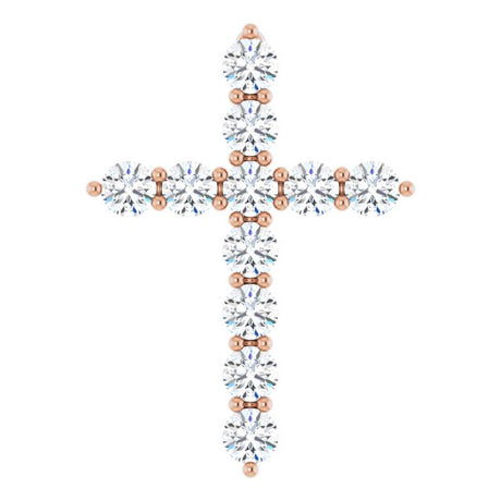 14K Gold Round Lab-Grown Diamond Accented Cross Necklace or Pendant – up to 1/6 CTW - Rose Gold