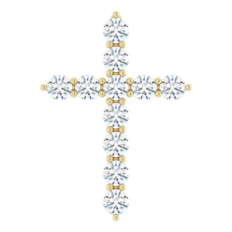 14K Gold Round Lab-Grown Diamond Accented Cross Necklace or Pendant – up to 1/6 CTW - Yellow Gold