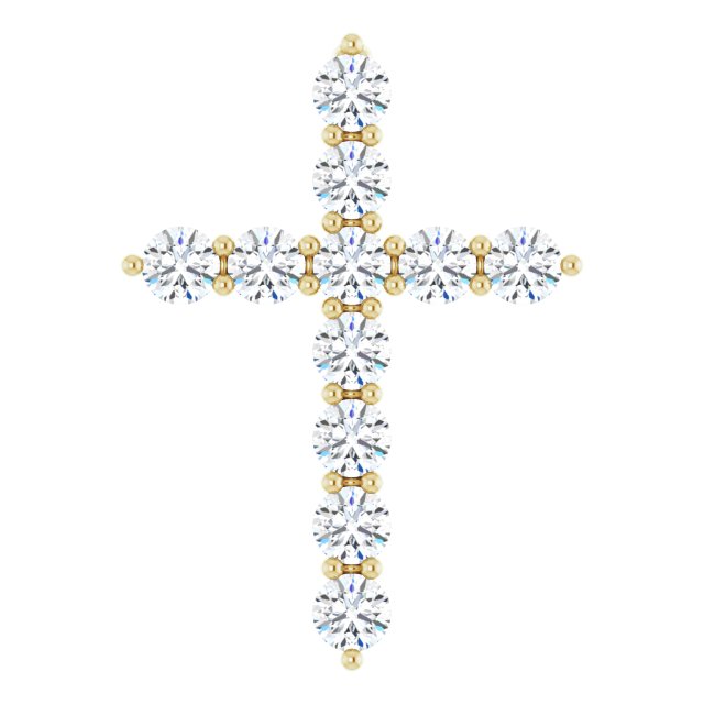 14K Gold Round Lab-Grown Diamond Accented Cross Necklace or Pendant – up to 1/6 CTW - Yellow Gold