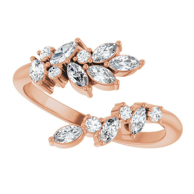14K Gold Natural Diamond Bypass Ring - Rose Gold - view 5