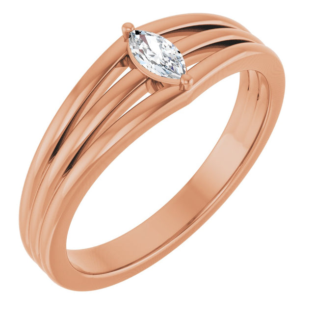 14K Gold Marquise Natural Diamond Geometric Ring - Rose Gold