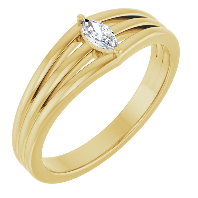 14K Gold Marquise Natural Diamond Geometric Ring - Yellow Gold
