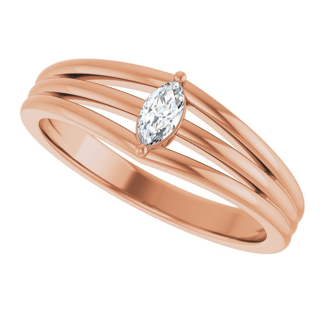14K Gold Marquise Natural Diamond Geometric Ring - Rose Gold - view 5
