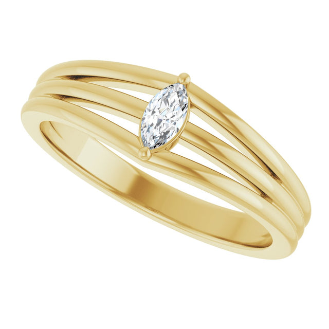 14K Gold Marquise Natural Diamond Geometric Ring - Yellow Gold - view 5