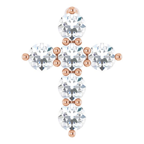 14K Gold Round Natural Diamond Accented Cross Necklace or Pendant – up to 1/6 CTW - Rose Gold