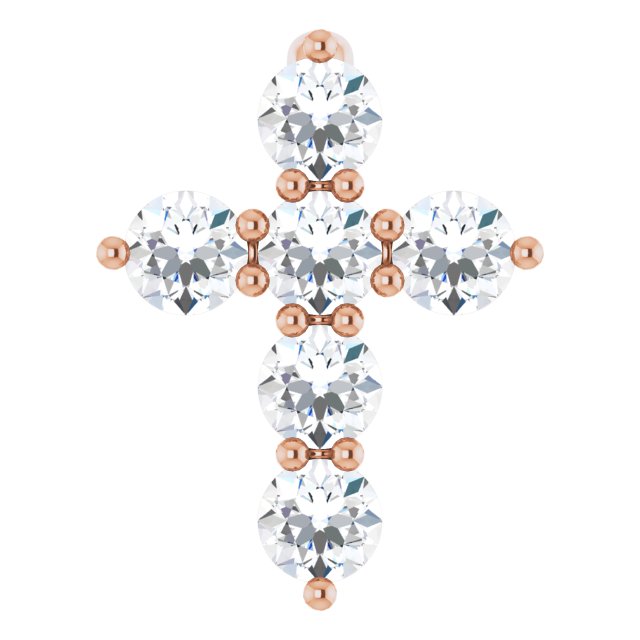 14K Gold Round Natural Diamond Accented Cross Necklace or Pendant – up to 1/6 CTW - Rose Gold