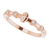 14K Gold Round Natural Diamond Stackable Cross Ring - Rose Gold - view 5