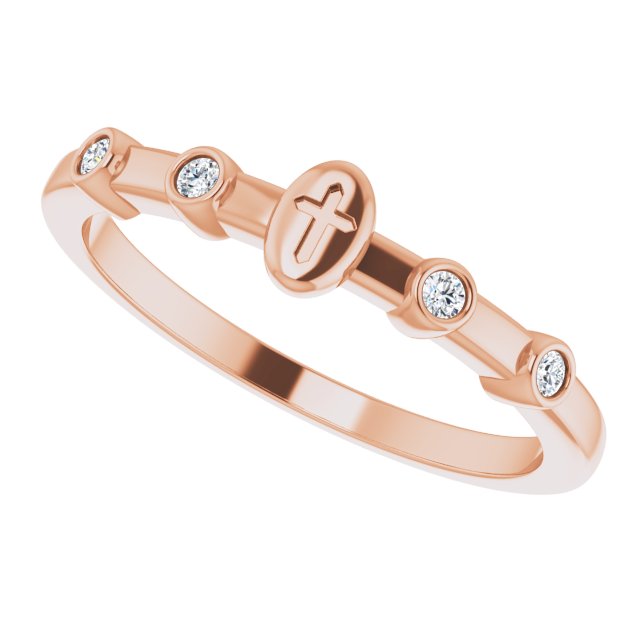 14K Gold Round Natural Diamond Stackable Cross Ring - Rose Gold - view 5