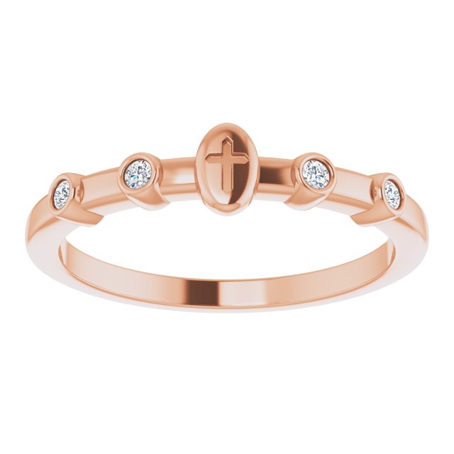 14K Gold Round Natural Diamond Stackable Cross Ring - Rose Gold - view 3