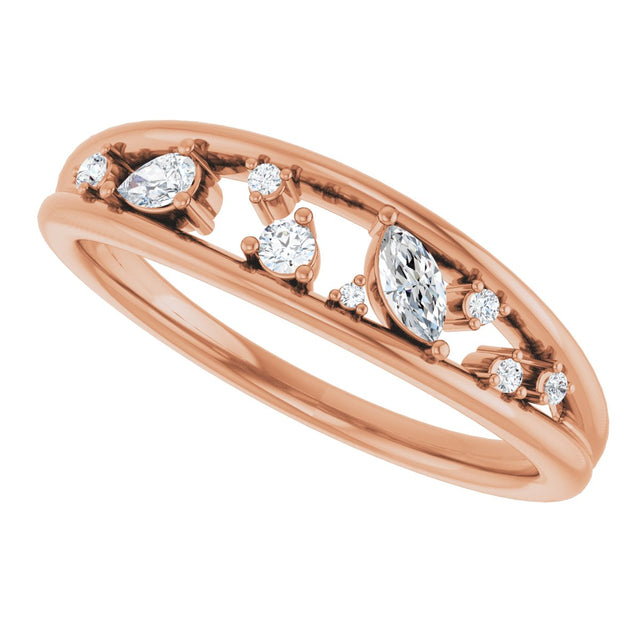 14K Gold Natural Diamond Negative Space Ring - Rose Gold - view 5