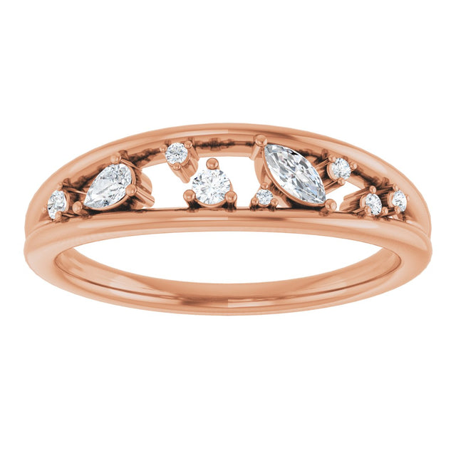 14K Gold Natural Diamond Negative Space Ring - Rose Gold - view 3