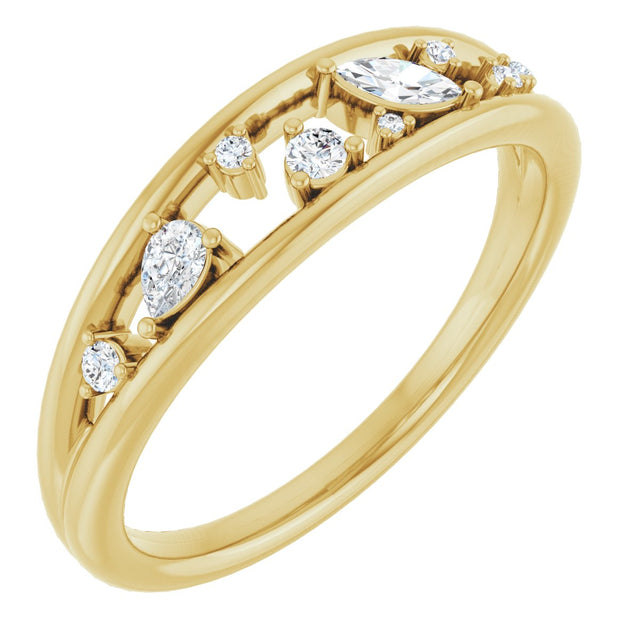14K Gold Natural Diamond Negative Space Ring - Yellow Gold