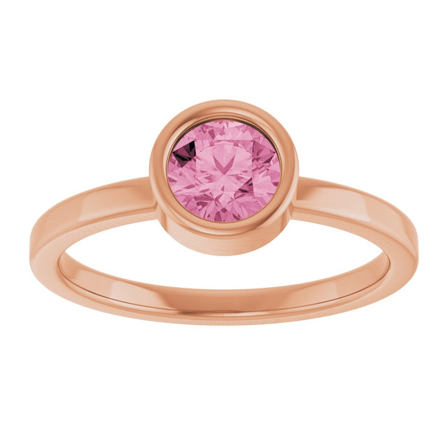 14K Gold Round Natural Pink Tourmaline Bezel-Set Solitaire Ring - Rose Gold - view 3
