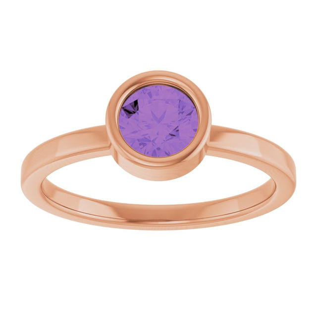 14K Gold Round Natural Amethyst Bezel-Set Solitaire Ring - Rose Gold - view 3