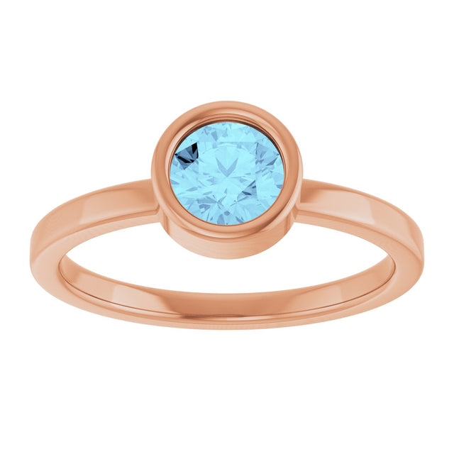 14K Gold Round Natural Aquamarine Bezel-Set Solitaire Ring - Rose Gold - view 3