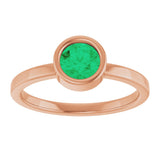 14K Gold Round Natural Emerald Bezel-Set Solitaire Ring - Rose Gold - view 3