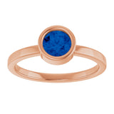 14K Gold Round Lab-Grown Blue Sapphire Bezel-Set Solitaire Ring - Rose Gold - view 3