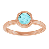 14K Gold Round Natural Blue Zircon Bezel-Set Solitaire Ring - Rose Gold - view 3