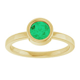 14K Gold Round Natural Emerald Bezel-Set Solitaire Ring - Yellow Gold - view 3