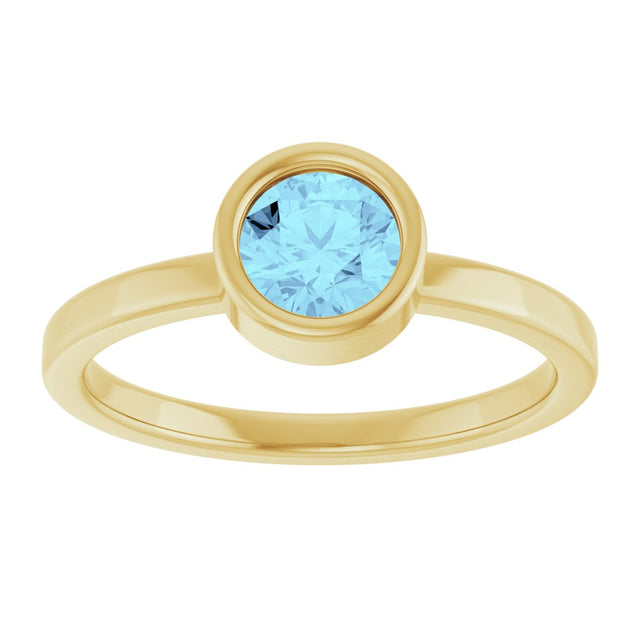 14K Gold Round Natural Aquamarine Bezel-Set Solitaire Ring - Yellow Gold - view 3
