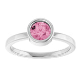 14K Gold Round Natural Pink Tourmaline Bezel-Set Solitaire Ring - White Gold - view 3