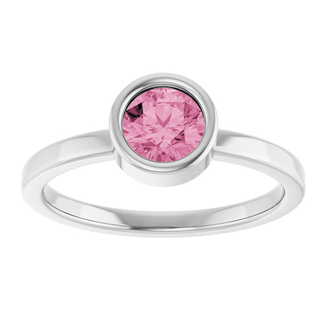 14K Gold Round Natural Pink Tourmaline Bezel-Set Solitaire Ring - White Gold - view 3