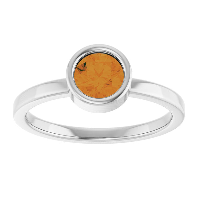 Platinum Round Natural Citrine Bezel-Set Solitaire Ring - view 3