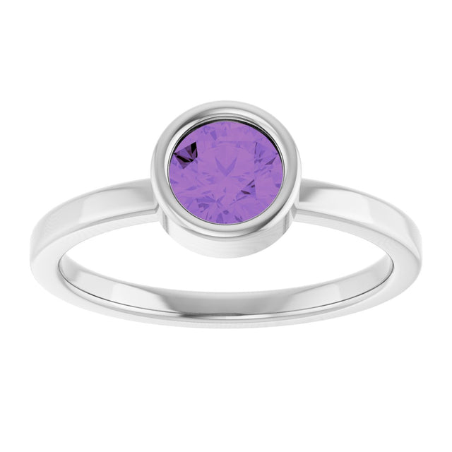 Platinum Round Natural Amethyst Bezel-Set Solitaire Ring - view 3