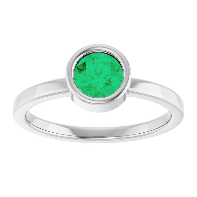 14K Gold Round Natural Emerald Bezel-Set Solitaire Ring - White Gold - view 3