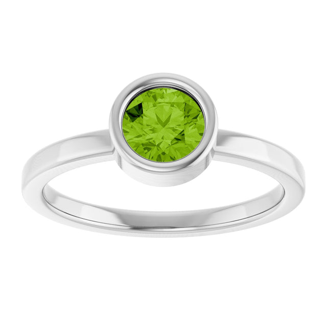 14K Gold Round Natural Peridot Bezel-Set Solitaire Ring - White Gold - view 3